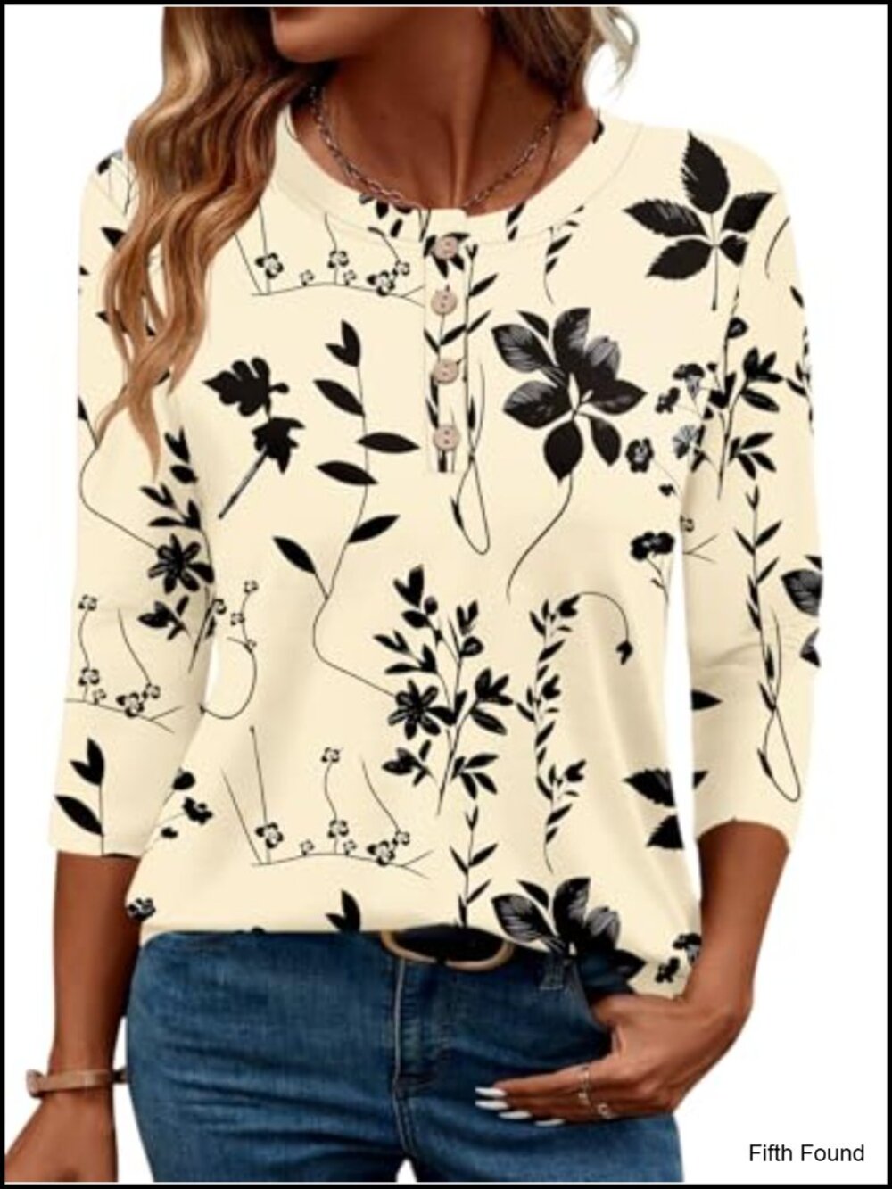 3/4 Sleeve Crewneck Tunic Top Women Casual Knit Pullover Floral Blouse